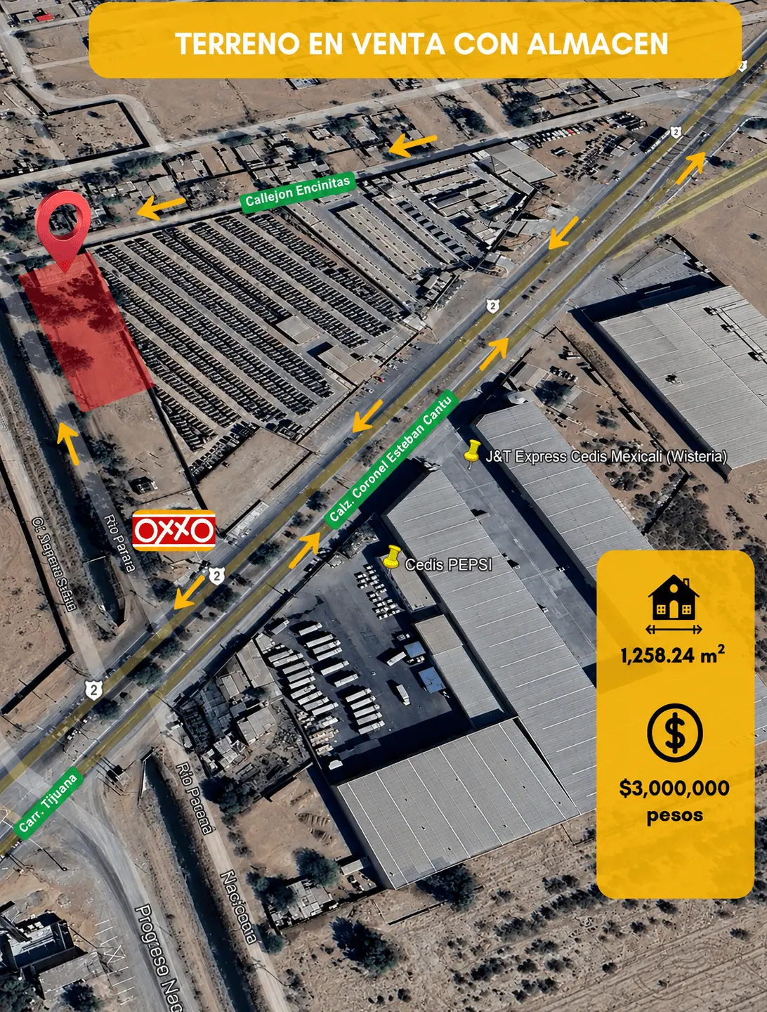Terreno con Almacén en venta en Colonia Wisteria, Mexicali B.C.