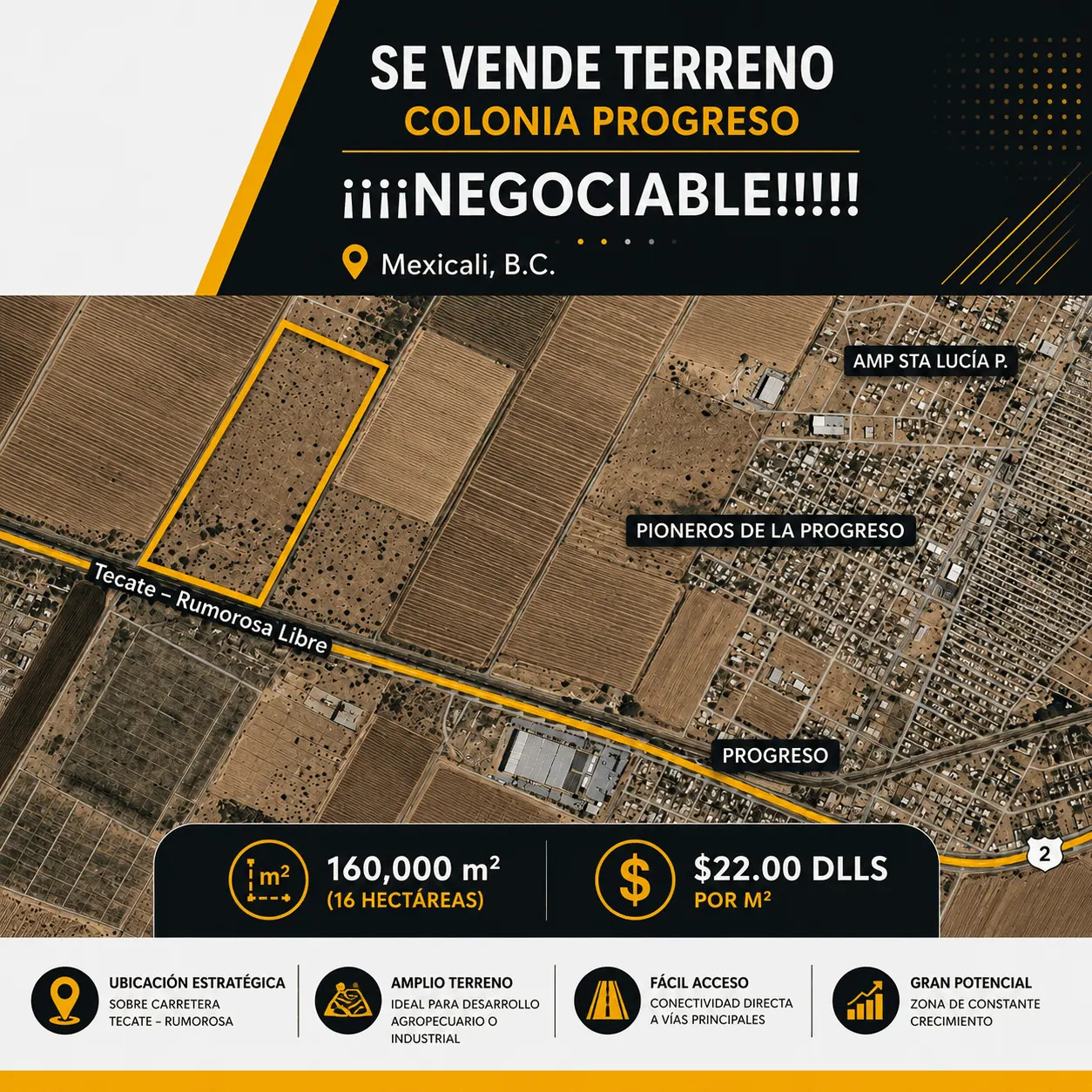 Terreno en venta en Colonia Progreso, Mexicali, B.C.