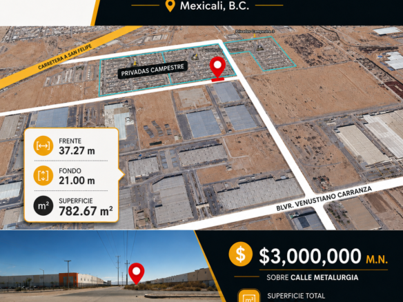 Terreno Comercial en venta en Col. Campestre, Mexicali, B.C.