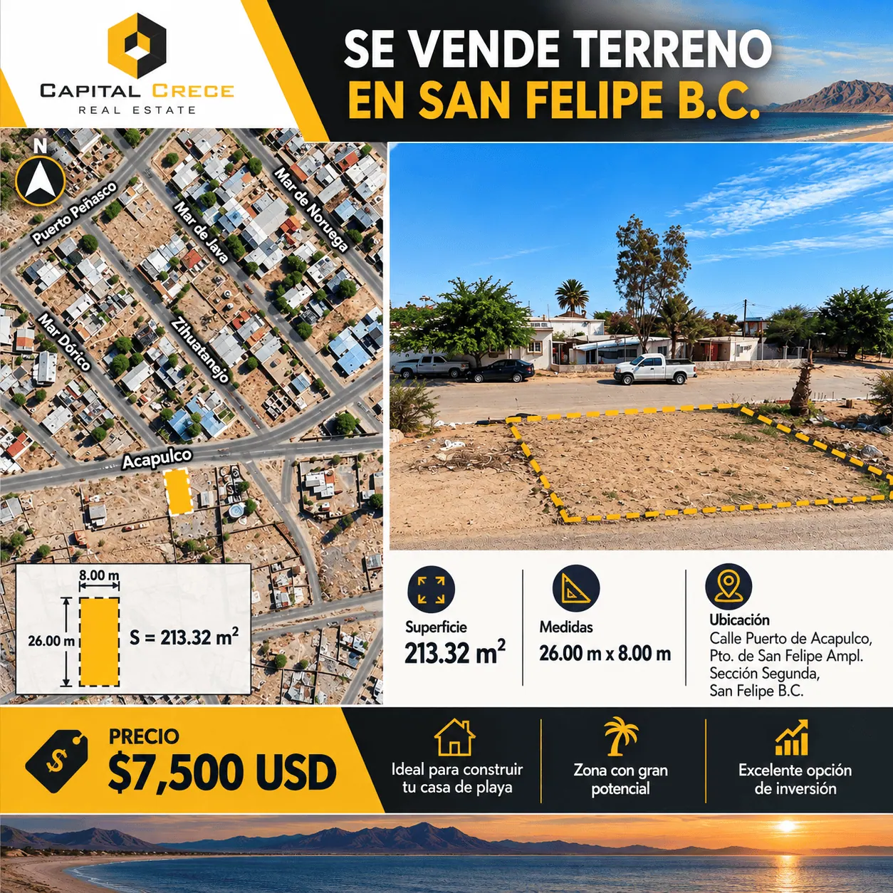 Terreno en Venta en San Felipe calle Acapulco, San Felipe, B.C.